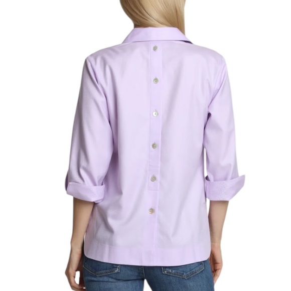 LN Hinson Wu Aileen 3/4 Sleeve Lilac Herringbone Button Back Popover Top - 4 - Picture 2 of 16